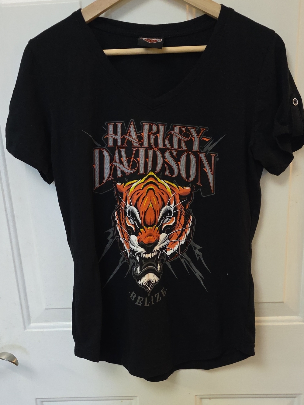 Harley-Davidson BELIZE Black Tee with Orange Tiger Face and Gray Logo
